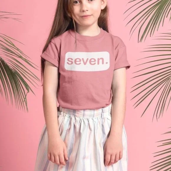 Birthday seventh Seven 7th birthday girls shirt small pink peach tee tshirt top - Picture 7 of 9
